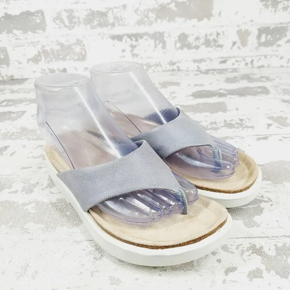 New ECCO Womens Corksphere Leather Grey Tong Sandals D241 - Picture 4 of 13